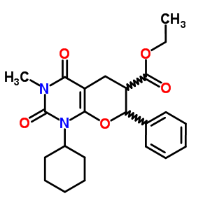 Ethyl 1-cyclohexyl-3-methyl-2,4-dioxo-7-phenyl-1,3,4,5,6,7-hexahydro-2h-pyrano[2,3-d]pyrimidine-6-carboxylate Structure,69310-78-7Structure