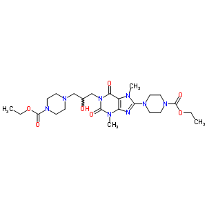 Ethyl 4-[3-[8-(4-ethoxycarbonylpiperazin-1-yl)-3,7-dimethyl-2,6-dioxo-purin-1-yl]-2-hydroxy-propyl]piperazine-1-carboxylate Structure,69408-22-6Structure