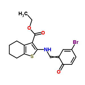 Benzo[b]thiophene-3-carboxylic acid,2-[[(5-bromo-2-hydroxyphenyl)methylene]amino]-4,5,6,7-tetrahydro-,ethyl ester Structure,69459-58-1Structure