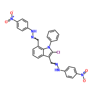 N-[[2-chloro-7-[[(4-nitrophenyl)hydrazinylidene]methyl]-1-phenyl-indol-3-yl]methylideneamino]-4-nitro-aniline Structure,70952-05-5Structure