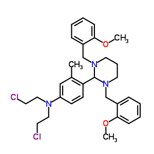 Benzenamine,n,n-bis(2-chloroethyl)-4-[hexahydro-1,3-bis[(2-methoxyphenyl)methyl]-2-pyrimidinyl]-3-methyl- Structure,916-32-5Structure