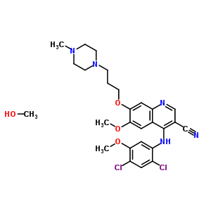 4-[(2,4-Dichloro-5-methoxyphenyl)amino]-6-methoxy-7-[3-(4-methyl-1-piperazinyl)propoxy]-3-quinolinecarbonitrile-methanol (1:1) Structure,918639-10-8Structure