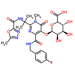 4-[(4-Fluorobenzyl)carbamoyl]-1-methyl-2-(2-{[(5-methyl-1,3,4-oxadiazol-2-yl)carbonyl]amino}-2-propanyl)-6-oxo-1,6-dihydro-5-pyrimidinyl (5xi)-beta-l-lyxo-hexopyranosiduronic acid Structure,952654-62-5Structure